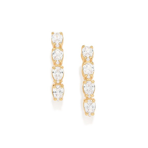 Brinco Cravejado Por 8 Zircônias Gotas De 4X6 Mm (Par) Med 2,5 Cm X 0,4 Cm (Joia Licen  Coleção Ana Hickmann) - 526961