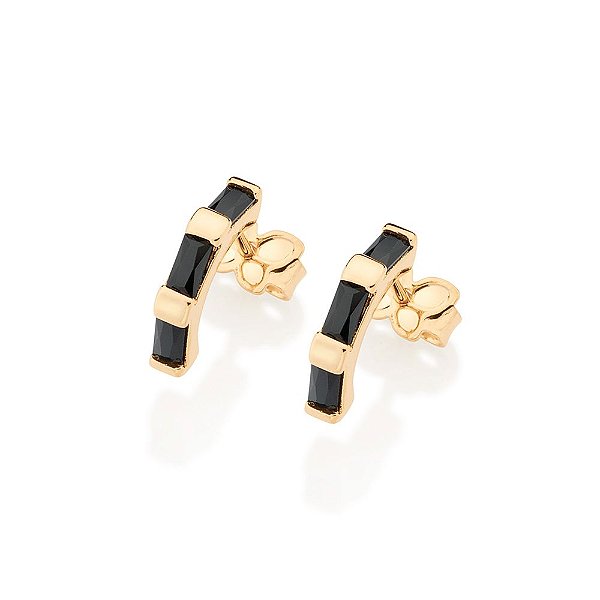 Brinco Cravejado Por 6 Zircônias Baguete De 2X4 Mm (Par) Med 1,3 Cm X 0,20 Cm (Joia Licen  Coleção Ana Hickmann) - 52696