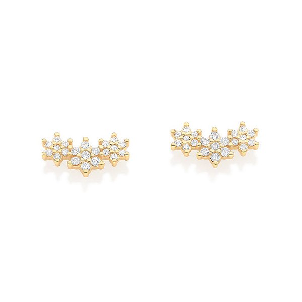 Brinco Rommanel Formado Por 6 Flores Cravejadas Por 28 Zircônias De 1,0 Mm E 14 Zircônias De 1,25 Mm (Par),Med 0,60 Cm X