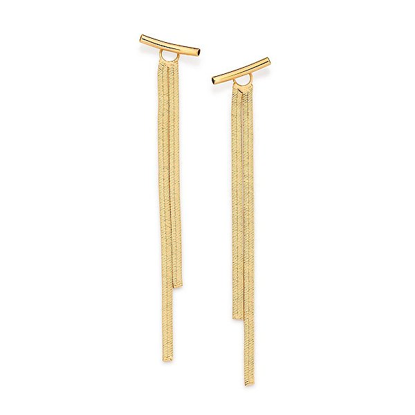 Brinco Rommanel Ear Jacket Base Tubo Vazado, Composto Por Corrente Rabo De Rato Laminado Penduradas,Med 9,2 Cm X 1,8 Cm