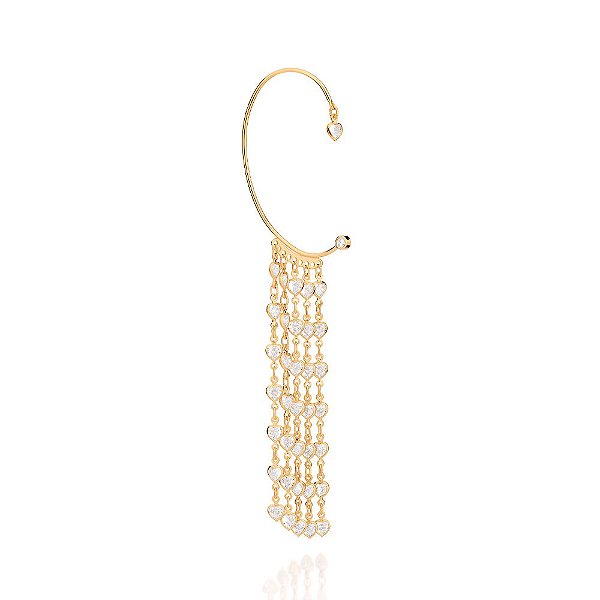 Brinco Rommanel Ear Wrap Composto Por Corrente Cravejadas Por 36 Zircônias Corações De 4,0 Mm Penduradas E 1 Zircônia Re