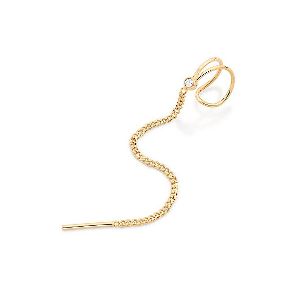 Brinco Rommanel Piercing De Pressão Cravejado Por 1 Zircônia De 2,0 Mm , Composto Por Corrente De Elo Groumet Lixado Fio