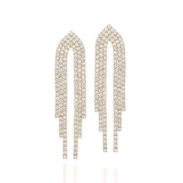 Maxi Brinco Rommanel Cascata Cravejado Por 282 Zircônias De 3,0 Mm,Med 9,9 Cm X 2,6 Cm