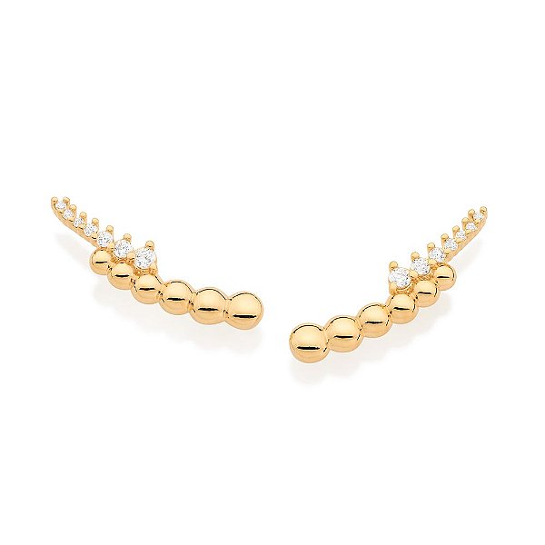 Brinco Rommanel Ear Cuff Composto Por 12 Meia Bolas, Cravejado Por 2 Zircônias De 2Mm, 2 Zircônias De 1,75Mm, 2 Zircônia