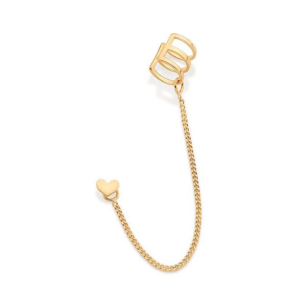 Brinco Formato Coração Com Piercing De Pressão Interligado Por Corrente De Elo Groumet Lixado Fio 0,40 Mm,Med 9,0 Cm X 0