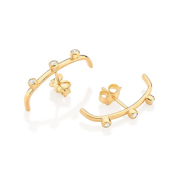 Brinco Ear Hook Cravejado Por 6 Zircônias De 2,0 Mm (Par),Med 2,3 Cm 0,30 Cm