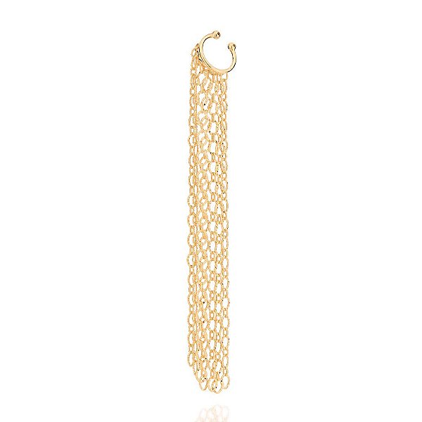 Brinco Piercing De Pressão Composto Por 7 Correntes De Elo Losango Diamantado De 9 Cm Pendurados,Med 9,5 Cm X 1,3 Cm De