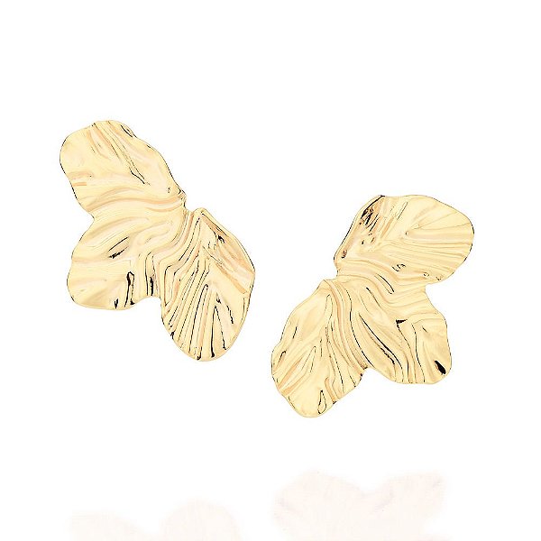 Brinco Formato Meia Flor Trabalhada Composto Por 6 Pétalas (Par),Med, 3,4 Cm X 2,0 Cm,