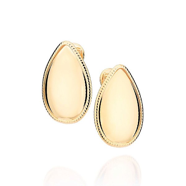 Maxi Brinco Formato De Gota Liso,  Com Bordas Trabalhadas, Med, 3,7 Cm X 2,5 Cm,