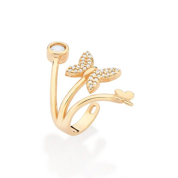 Brinco Piercing De Pressão Composto Por Borboleta Cravejada Por 30 Zircônias De 0,80 Mm Ao Centro, 1 Zircônia De 3,00 Em