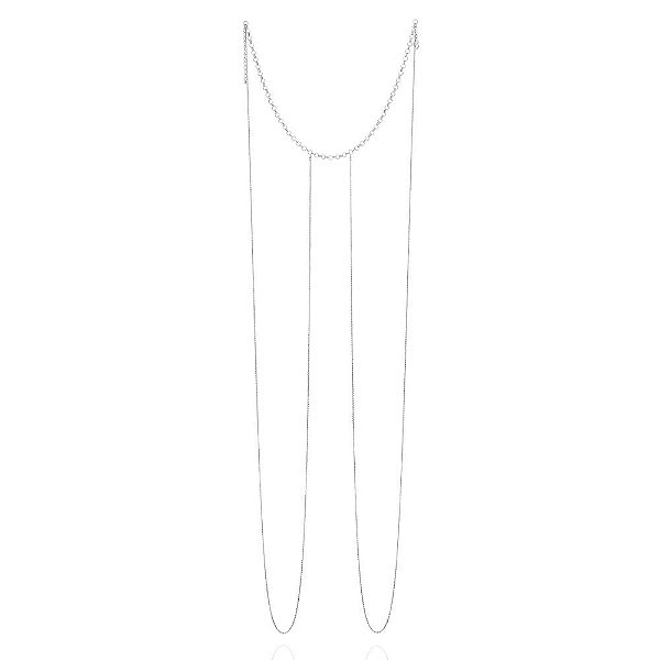 Gargantilha Rommanel Body Chain Formado Por Corrente De Elo Português E Corrente De Elo Cadeado Laminado Fio 0,35 Mm,Med