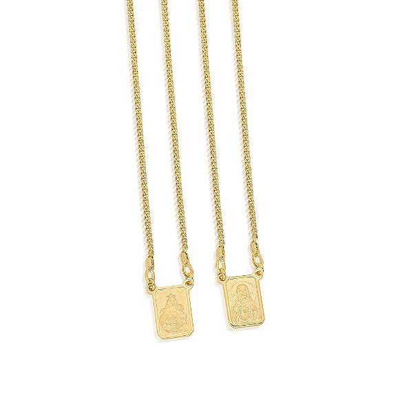 Corrente Escapulário Rommanel Fio 1X1 040, Com Medalhas Med1,3 X 0,9 Cm Med Total 68 Cm