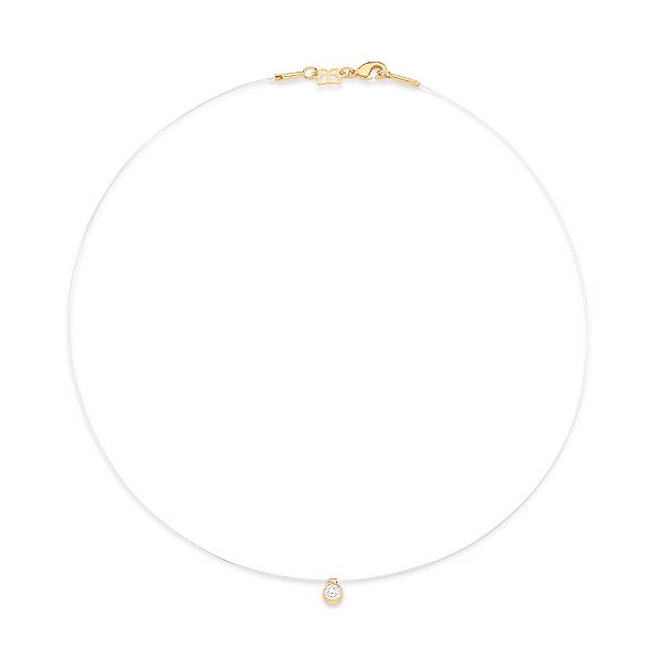 Gargantilha Rommanel Fio De Nylon Com Cristal  De 4 Mm - Ponto De Luz, Med. 40/42 Cm