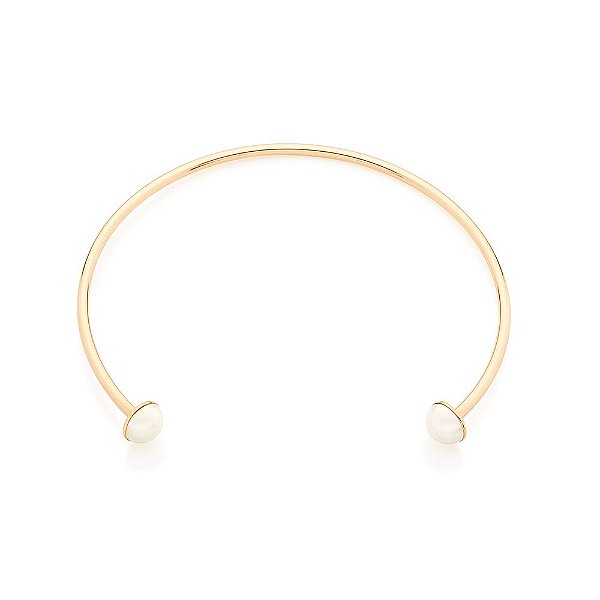 Gargantilha Rommanel "Choker" Formada Por Aro Liso Aberto De 4Mm Espessura Com 2 Pérolas De 14,00 Mm Em Cada Ponta  Med