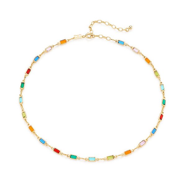 Gargantilha Rommanel Choker Formada Por Cristais Retangulares Coloridos De 3X5 Mm. Med 40 Cm Ajustável 34 Cm.