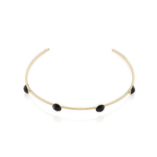 Gargantilha Rommanel Choker Formado Por Aro Fino, Composto Por 4 Pedras Cristais Facetadas De 8,00Mm  Med 11Cm De Diâmet