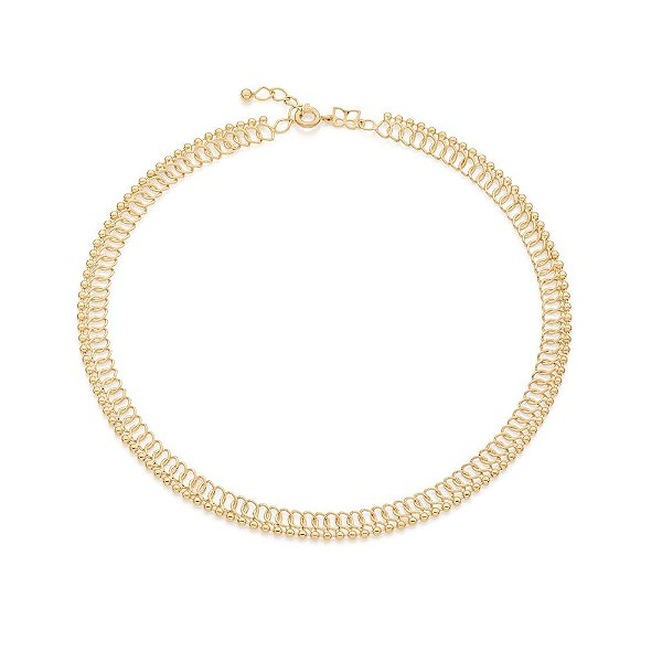 Gargantilha Rommanel Choker Formada Por Fio Losango Entrelaçado Com Esferas Med 38 Cm Ajustável 36 Cm