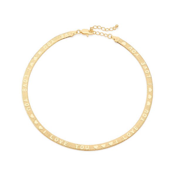 Gargantilha Rommanel Choker Formada Por Corrente Com Escrita I Love You, Seguida Por 3 Corações Med 40 Cm Ajustável 35 C