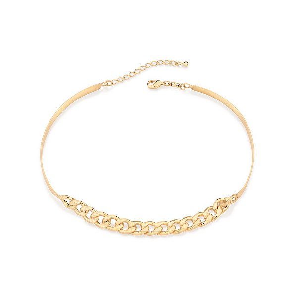 Gargantilha Rommanel Choker Formada Por Corrente De Elos Laminados E Aro De 5,0 MmMed 36 Cm Ajustável 31 Cm(Joia Lic Col