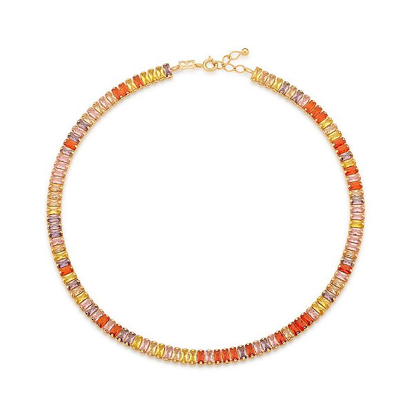 Gargantilha Rommanel Riviera Formada Por 104 Cristais Baguetes De 3X5 Mm (A Quantidade De Cristais Pode Variar)Med 40 Cm