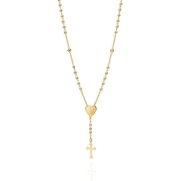 Gargantilha Rommanel Terço Formada Por 53 Bolas De 2,5 Mm E 4 Bolas De 3,2 Mm, Composta Por Pingente Rommanel Coração Co