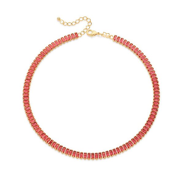 Gargantilha Choker Cravejada Por 102 Zircônias Retangulares De 6X3 Mm,Med 40 Cm Ajustável 35 Cm (Joia Licen, Coleção Ana
