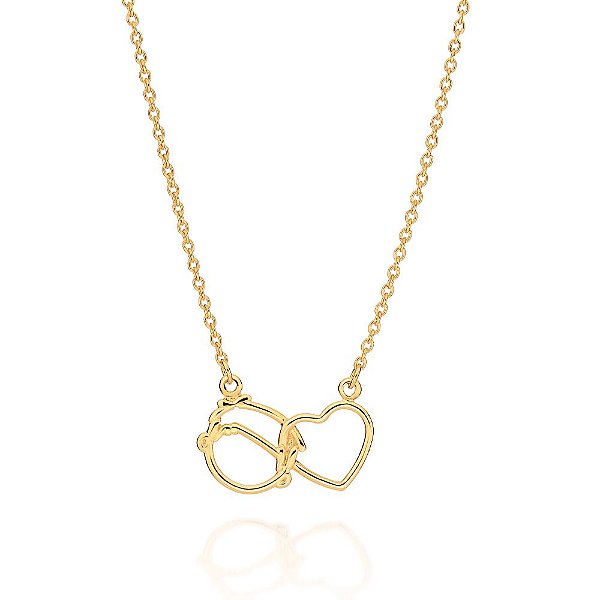 Gargantilha Formada Por Corrente De Elo Cadeado Fio 0,40 Mm, Composta Por Pingente Amor Conectado Com Um Coração E Um Me