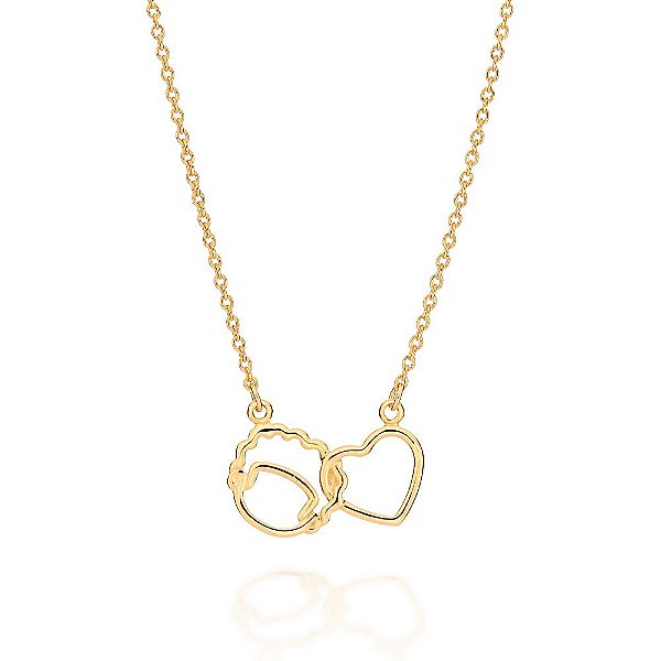 Gargantilha Formada Por Corrente De Elo Cadeado Fio 0,40 Mm, Composta Por Pingente Amor Conectado Com Um Coração E Um Me