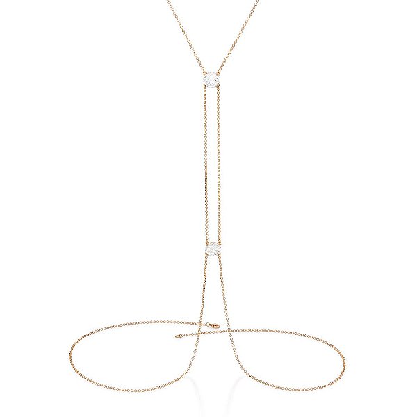 Body Chain Formado Por Corrente De Elo Português, Cravejado Com 2 Zircônias De 15Mm,Med, 42 Cm (Joia Licenciada Coleção