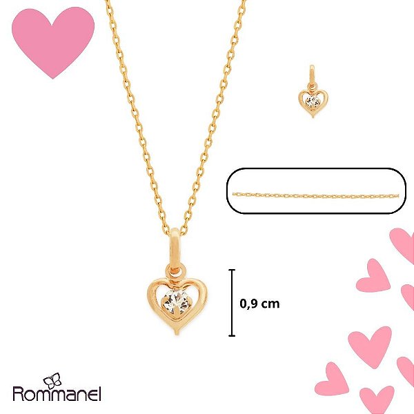 Colar E Pingente Rommanel Coração Vazado Folheado Ouro 18k