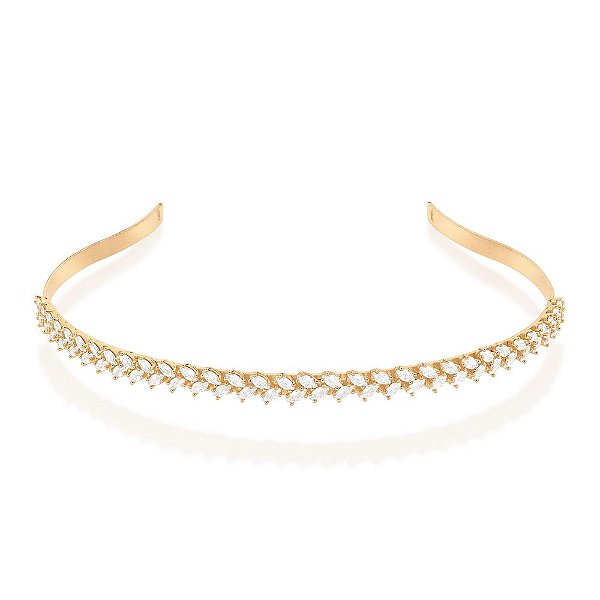 Tiara Rommanel Cravejada Por 64 Zircônias De 3X6 Mm, Com 2 Borboletas Vazadas Nas Pontas Med 13 Cm De Diâmetro
