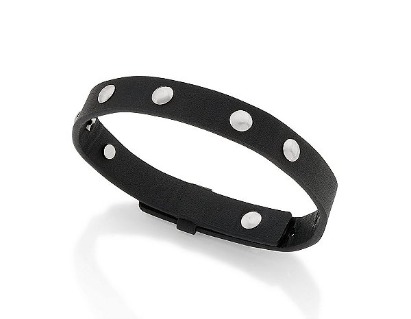 Pulseira Rommanel De Couro Composta Por Peças De Aço Redondas  Med  24Cm