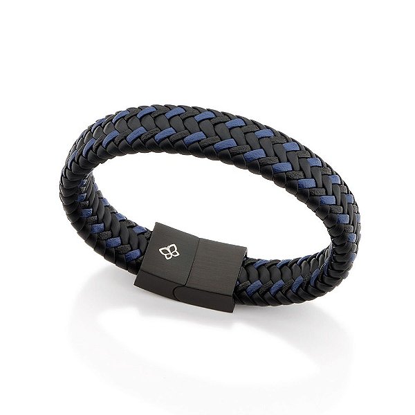 Pulseira Rommanel Formada Por Couro Sintético, Composta Por Fecho De Aço 316 Preto  Med 20Cm E 22Cm