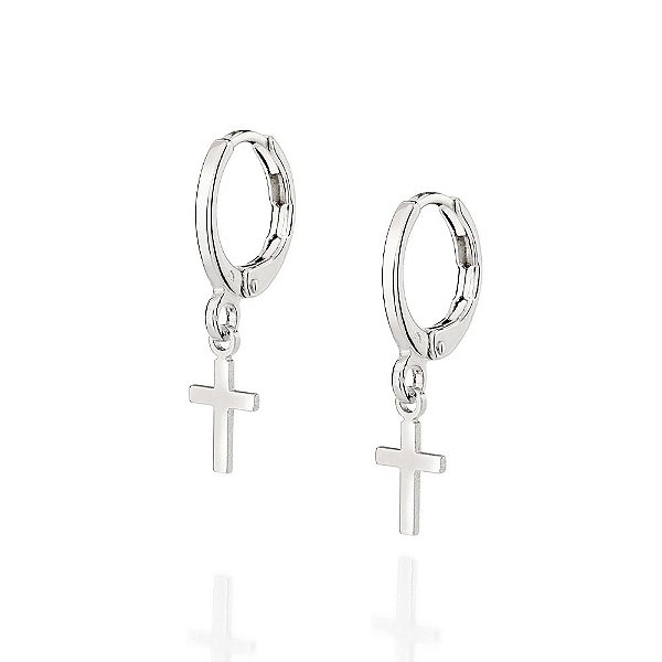 Brinco Rommanel Argola Composta Por Cruz Pendurada Med 2,3 Cm X 1,1 Cm De Diâmetro