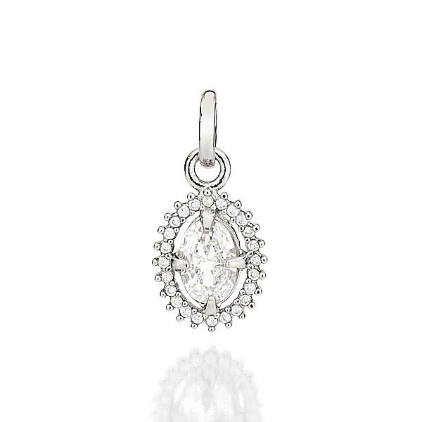 Pingente Rommanel Formato Oval, Cravejado Por 24 Zircônias De 0,80 Mm E 1 Zircônia Oval De 4X6 Mm Ao Centro Med 1,7 Cm X