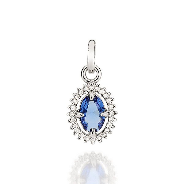 Pingente Rommanel Formato Oval, Cravejado Por 24 Zircônias De 0,80 Mm E 1 Zircônia Oval De 4X6 Mm Ao Centro Med 1,7 Cm X