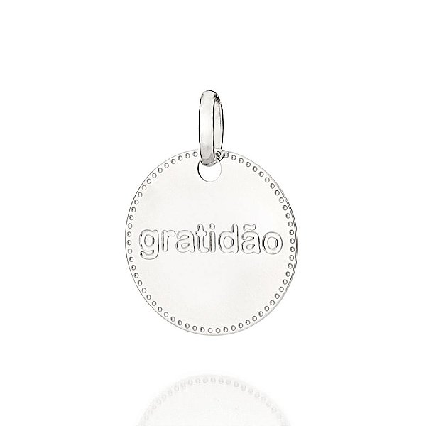 Pingente Rommanel Medalha Escrito Gratidão Ao Centro Med 1,8 Cm X 1,4 Cm