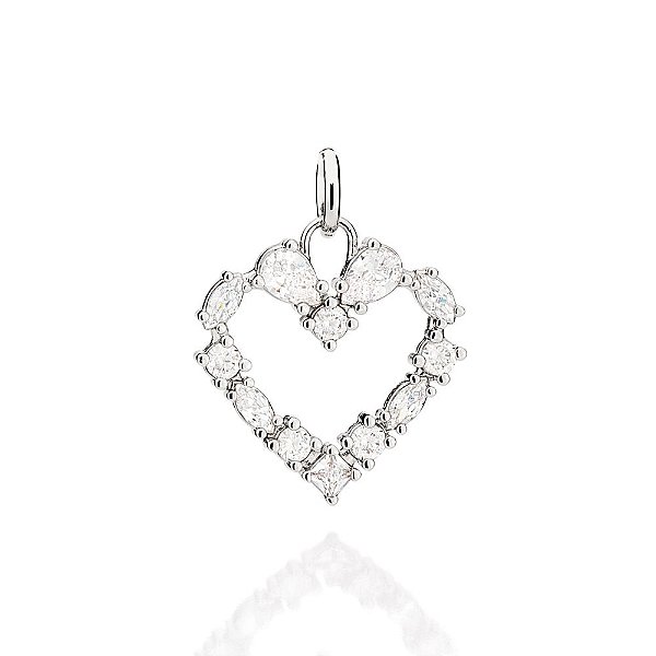Pingente Rommanel Formato Coração Cravejado Por 5 Zircônias De 3,0 Mm, 4 Zircônias Navetes De 2,5X5 Mm, 2 Zircônias Gota