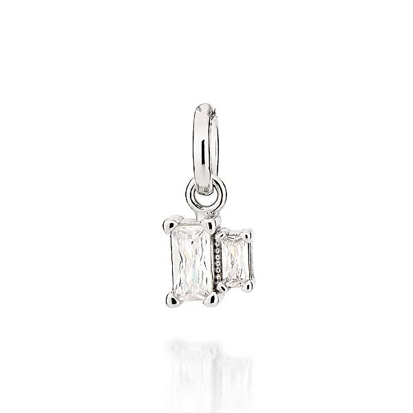 Pingente Rommanel Retangular Cravejado Por 1 Zircônia Baguete De 2X4 Mm E 1 Zircônia Baguete De 3X6 Mm,Med 1,5 Cm X 0,70