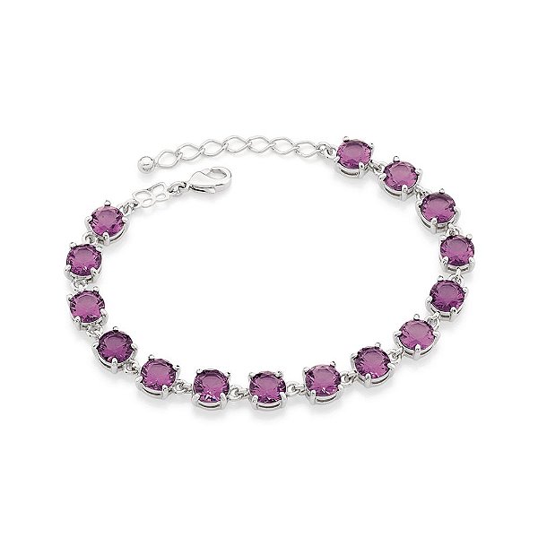 Pulseira Rommanel Formada Por Corrente Elo Losango Fio 0,60 Mm, Composta Por 15 Cristais Redondos De 6,0 Mm Med 19 Cm Aj