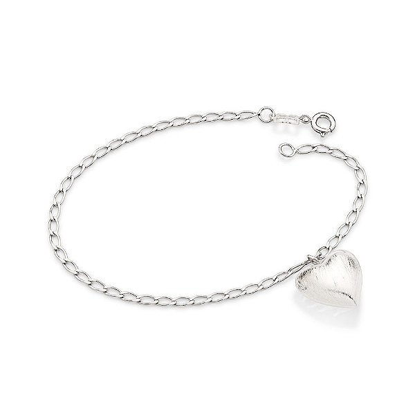 Pulseira Rommanel Formada Por Corrente De Elo Lixado Fio 0,60Mm, Composta Por Pingente Coração Med 20 Cm
