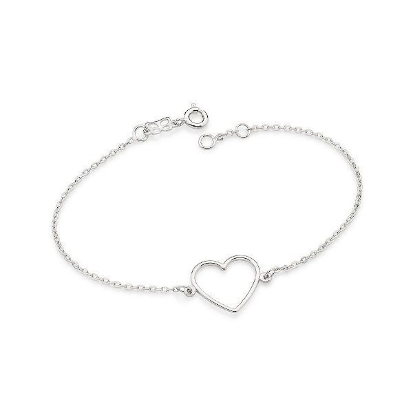 Pulseira Rommanel Formada Por Fio Elos Intercalados, Composta Por Pingente Formato De Coração Vazado Med 19 Cm Ajustável