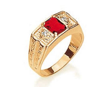 Anel Rommanel Masculino Trabalhado Com Cristal Retangular E Zircônias Redondas Facetadas, (Vermelho Com Branco)