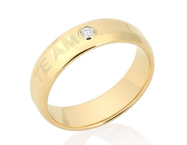 Aliança Rommanel Lisa Com Frase "Te Amo " E 1 Zircônia Redonda De 2,50Mm