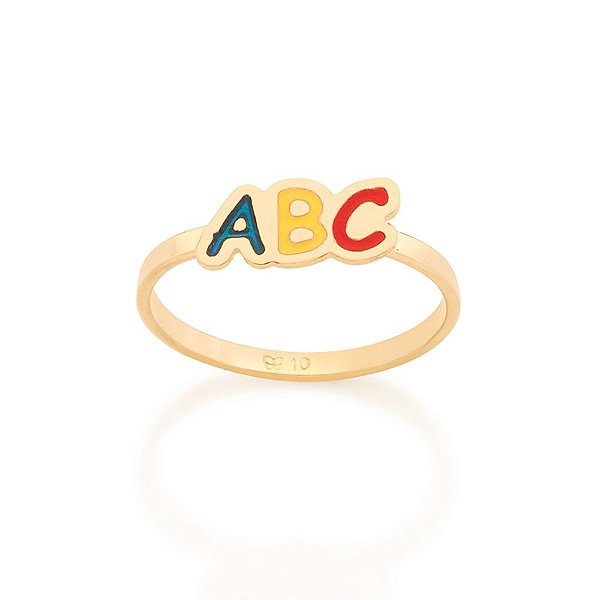 Anel Rommanel Infantil Skinny Ring Formado Por Letras Abc, Com Aplicação De Resina