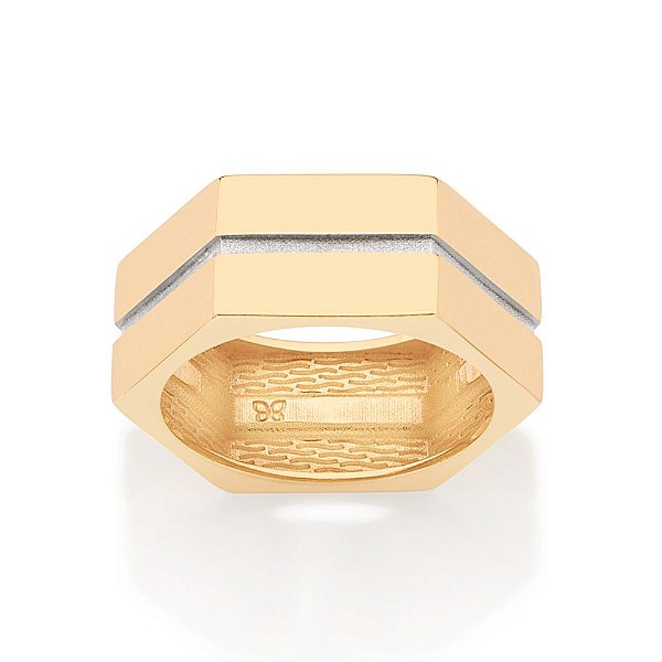 Anel Sextavado Liso Com Friso No Centro E Aplicação Em Rhodium  - 513232