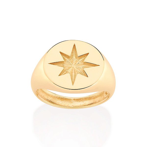 Anel Com Estrela Rosa Dos Ventos Ao Centro,