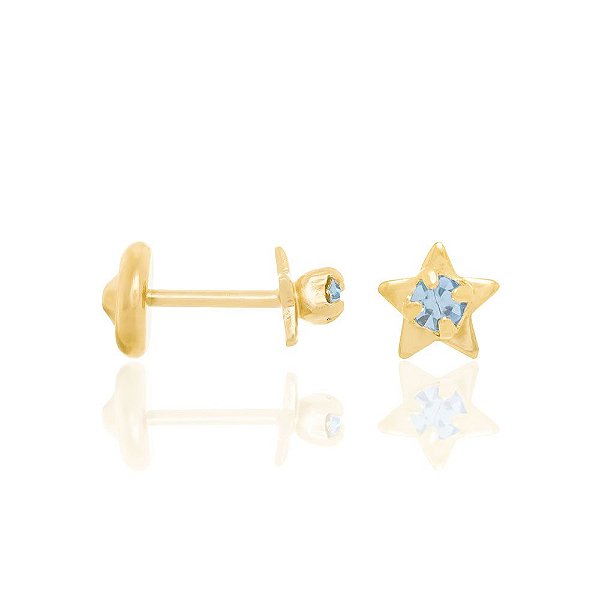 Brinco Rommanel Infantil No Formato Estrela Com Cristal No Centro Med 0,4 X 0,4 Mm