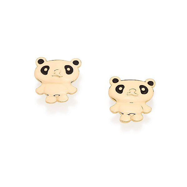Brinco Rommanel Infantil No Formato Panda, Com Aplicação De Resina Med 0,90 Cm X 0,90 Cm