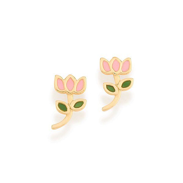 Brinco Rommanel Infantil No Formato De Flor Tulipa Com Aplicação De ResinaMed 1,10 Cm X 0,60 Cm